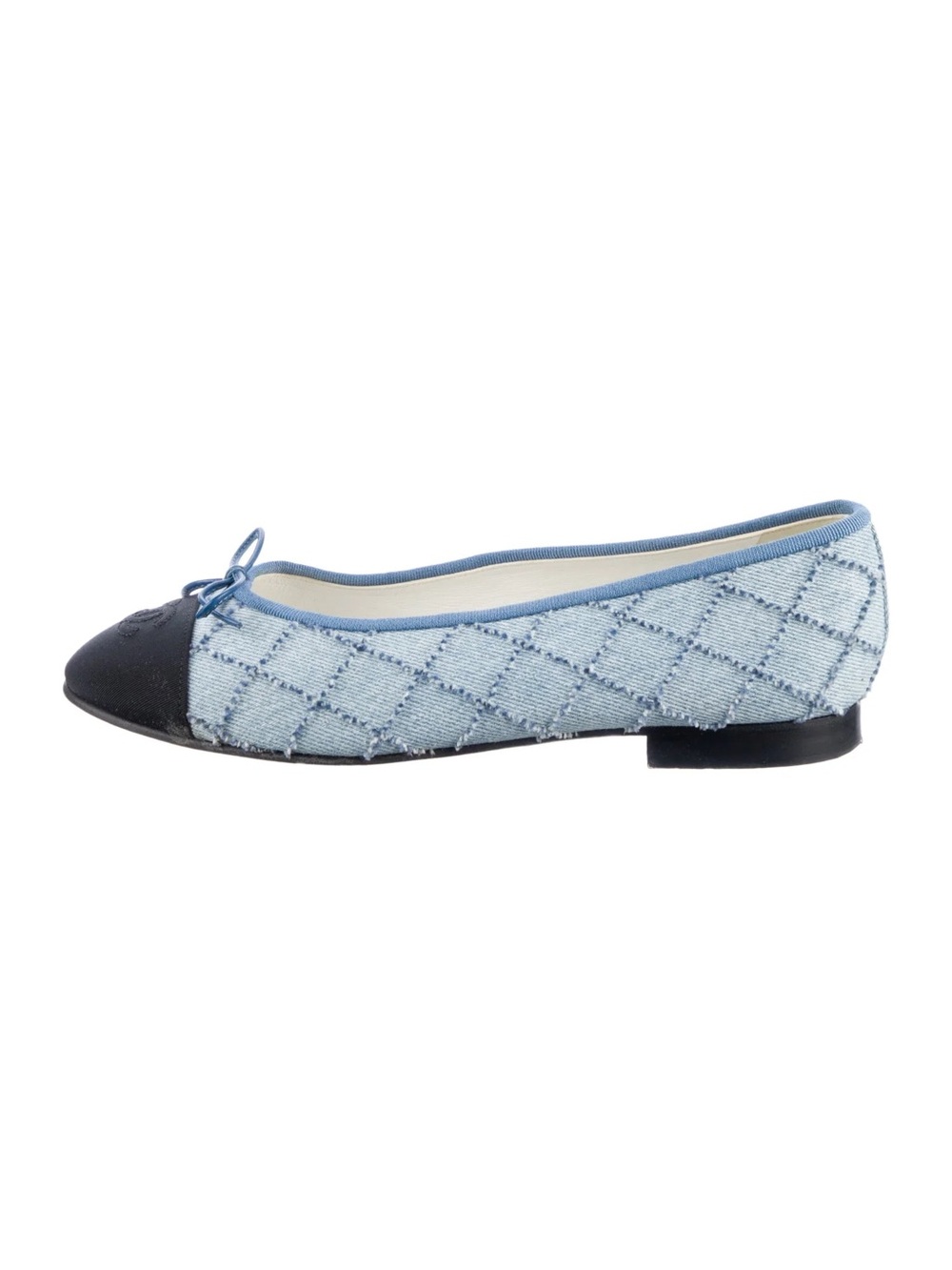 CHANEL Denim Quilted Grosgrain Cap Toe Ballerina Flats